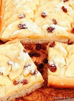 Открытый яблочный пирог с кондитерской крошкой и изюмом